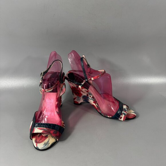 Larence Dacade Made In Italy Floral Fabric Heel Sandals Size 37.5